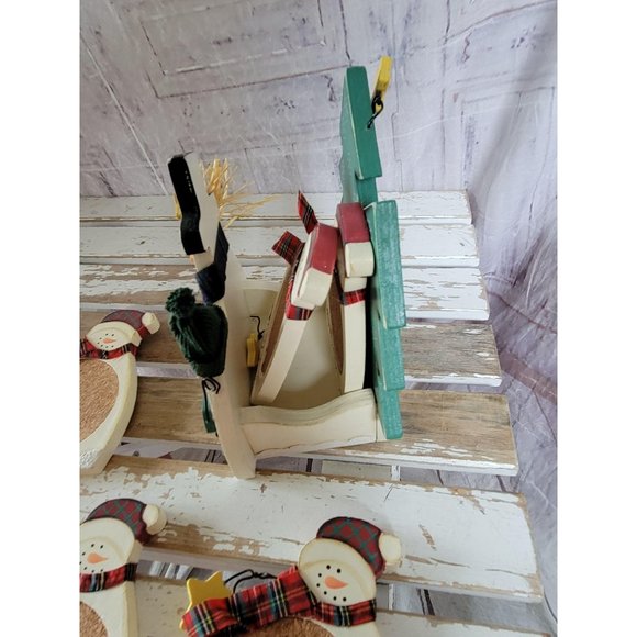 Folk art snowman Christmas coaster set decor count - Picture 6 of 7